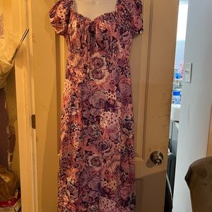 Purple and pink flower dress. Wear off shoulder. Made by SHEIN. Size 1XL